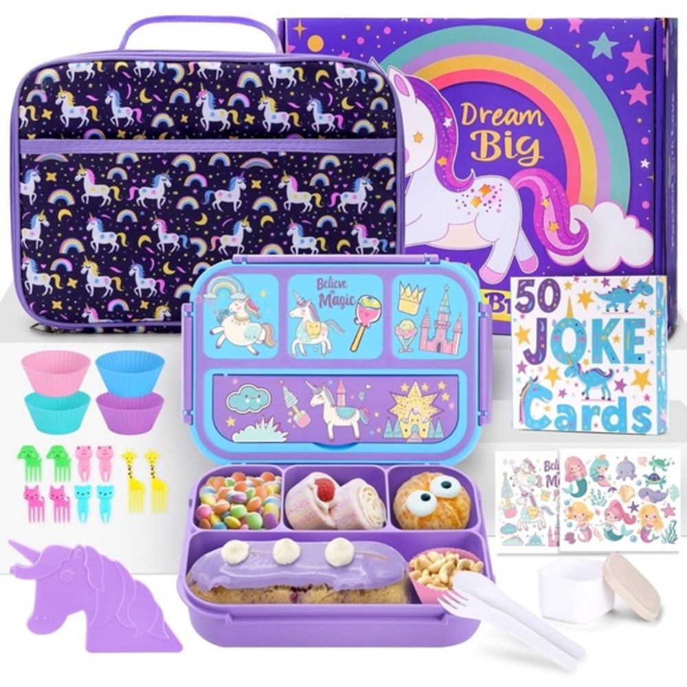 BENTO BOX Magical Unicorn lunch Box Set with 4 Compartments and accessories